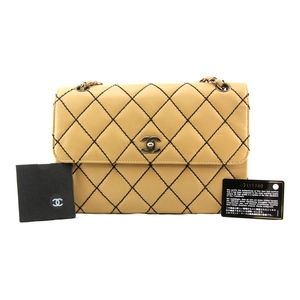 Chanel Beige Diamond Quilted Wild Stitch Flap Bag